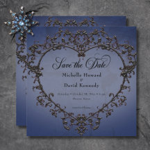 Gothic Black & Blue Filigree Heart Bröllop