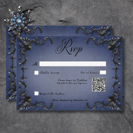 Gothic Black & Blue Filigree Heart QR-kod OSA Kort