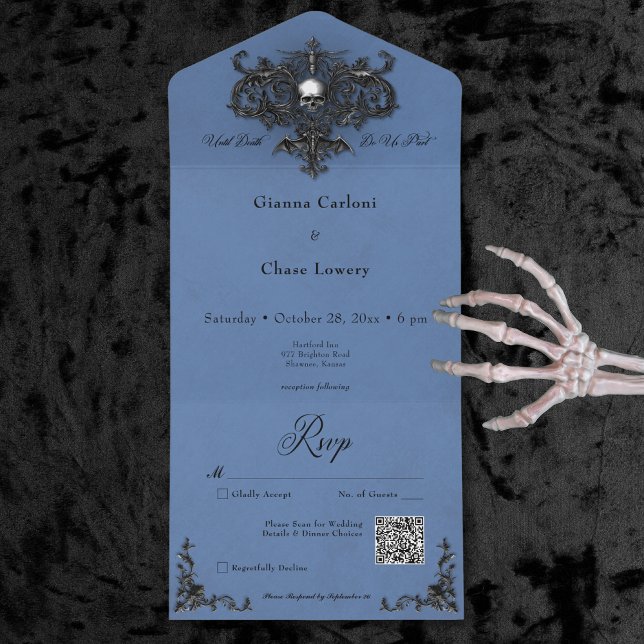 Gothic Black & Blue Halloween Filigree QR Code (Gothic Black & Blue Halloween Filigree QR Code All In One Invitation)