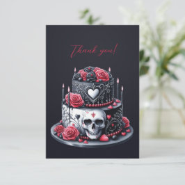 Gothic Black Bröllop Cake Skull Flowers Tack Kort