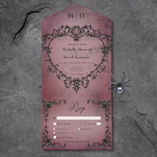 Gothic Black & Burgundy Filigree Heart Middag