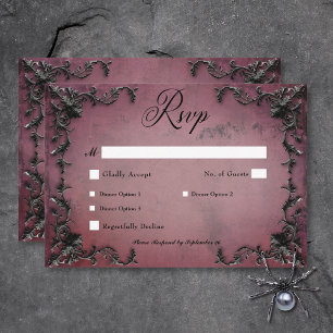 Gothic Black & Burgundy Filigree Heart Middag OSA Kort