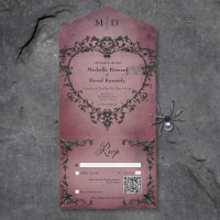 Gothic Black & Burgundy Filigree Heart QR-kod