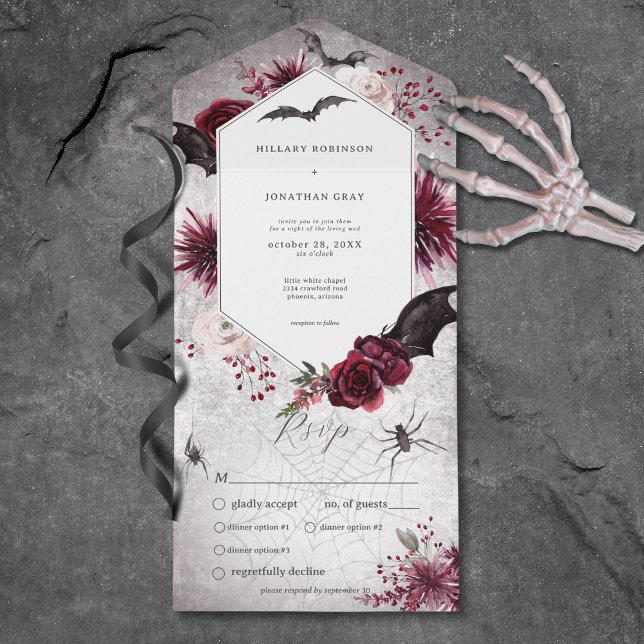 Gothic Black & Burgundy Halloween Hexagon Middag (Gothic Black & Burgundy Halloween Hexagon Dinner All In One Invitation)
