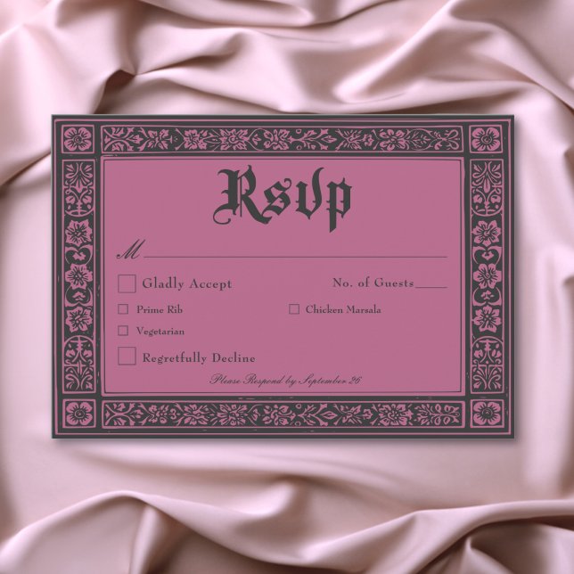 Gothic Black Burgundy Medieval till Bröllop OSA Kort (Gothic Black Burgundy Medieval Until Death Wedding RSVP Card)