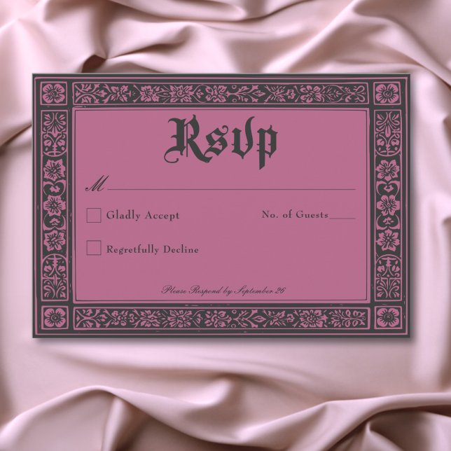 Gothic Black Burgundy Medieval till Bröllop OSA Kort (Gothic Black Burgundy Medieval Until Death Wedding RSVP Card)