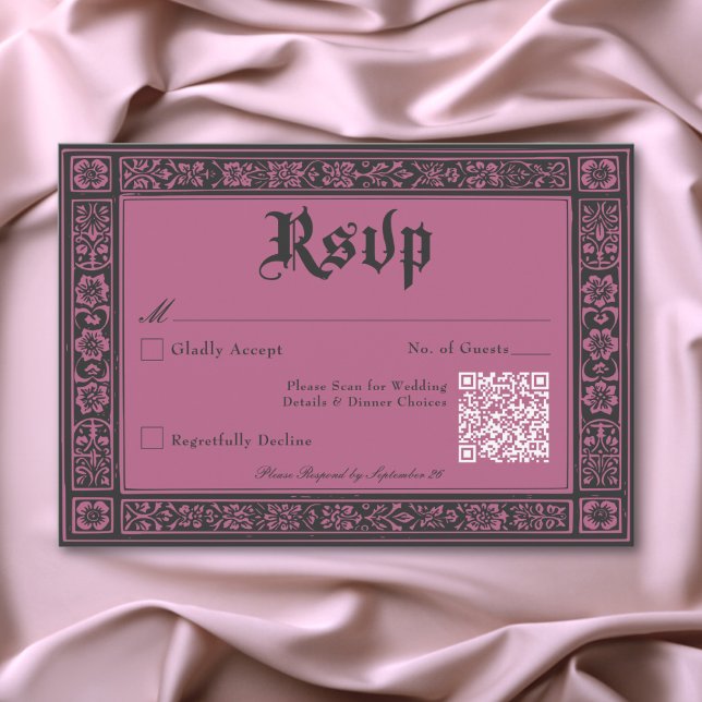 Gothic Black Burgundy Medieval till Bröllop OSA Kort (Gothic Black Burgundy Medieval Until Death Wedding RSVP Card)