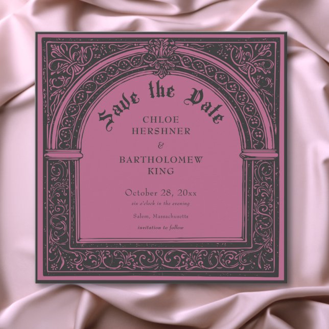 Gothic Black Burgundy Medieval till Bröllop Spara Datumet (Gothic Black Burgundy Medieval Until Death Wedding Save The Date)