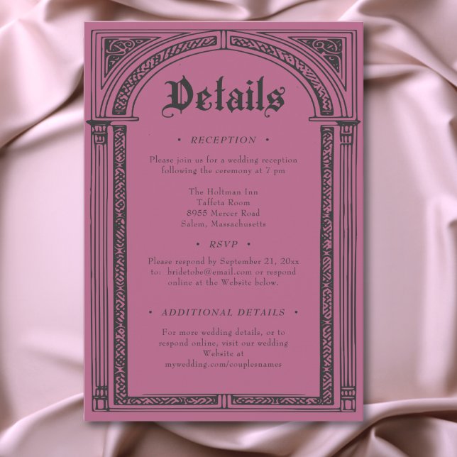 Gothic Black Burgundy Medieval till Bröllop Tilläggskort (Gothic Black Burgundy Medieval Until Death Wedding Enclosure Card)