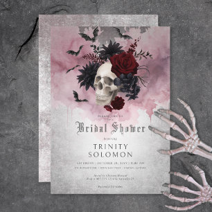 Gothic Black & Burgundy Skull & Fladdermus Möhippa Inbjudningar