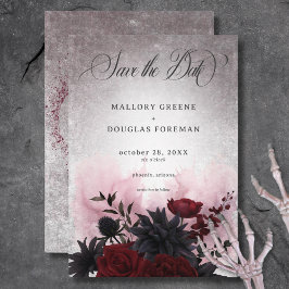 Gothic Black & Burgundy Skull & Spider Bröllop Spara Datumet