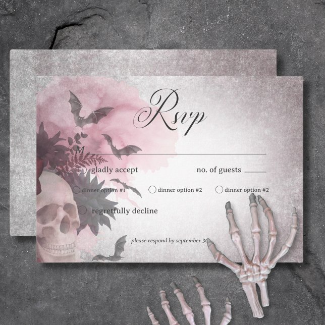 Gothic Black & Burgundy Skull & Spider Dinner OSA Kort (Gothic Black & Burgundy Skull & Spider Dinner RSVP Card)