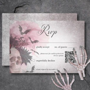 Gothic Black & Burgundy Skull & Spider QR-kod OSA Kort