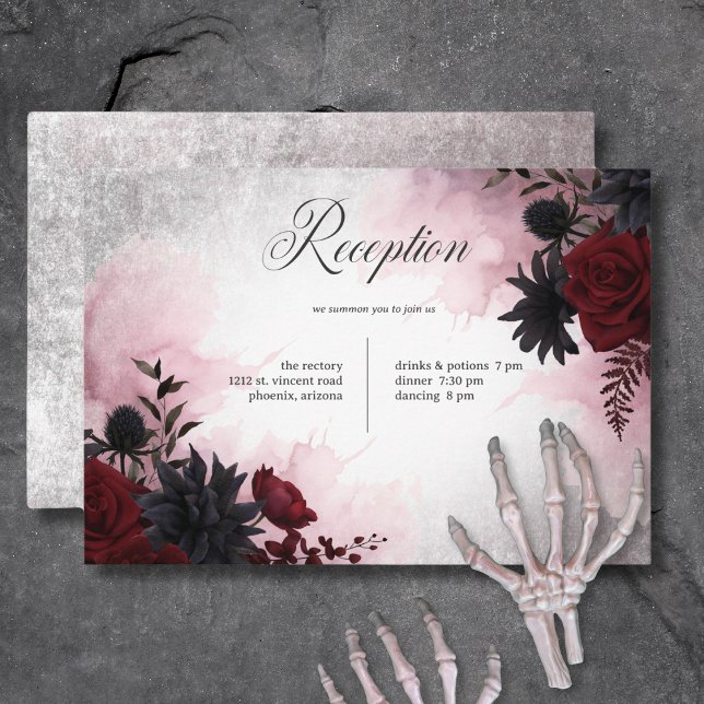 Gothic Black & Burgundy Skull & Spider Reception Tilläggskort (Gothic Black & Burgundy Skull & Spider Reception Enclosure Card)