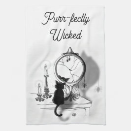 Gothic Black Cat Broken Spegel Halloween Kökshandduk