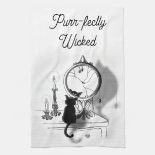 Gothic Black Cat Broken Spegel Halloween Kökshandduk