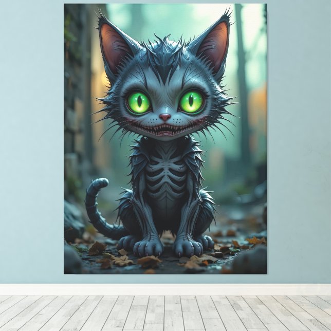 Gothic Black Cat Halloween Enchanted Forest Vibes Canvastryck (Insitu (trägolv))