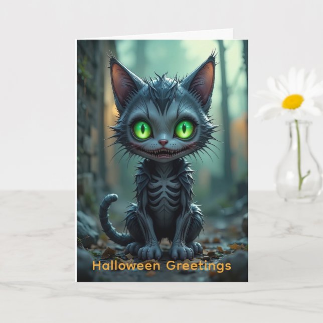 Gothic Black Cat Halloween Enchanted Forest Vibes Kort (Liten växt)