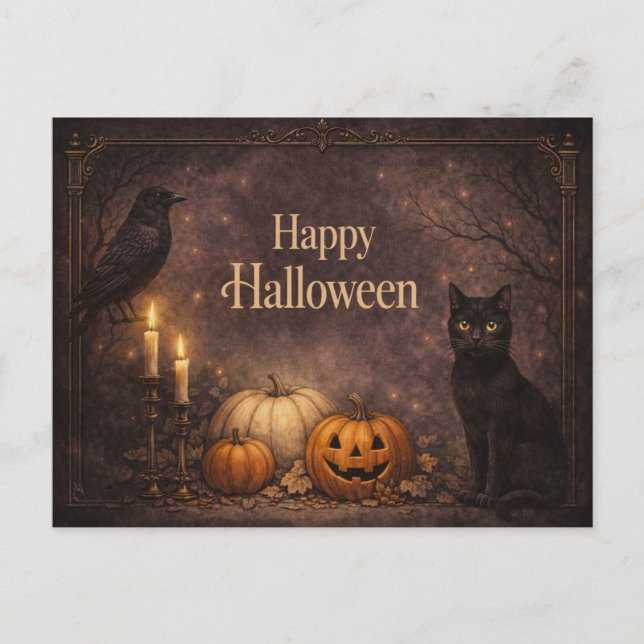 Gothic Black Cat Halloween Helg Vykort (Framsida)