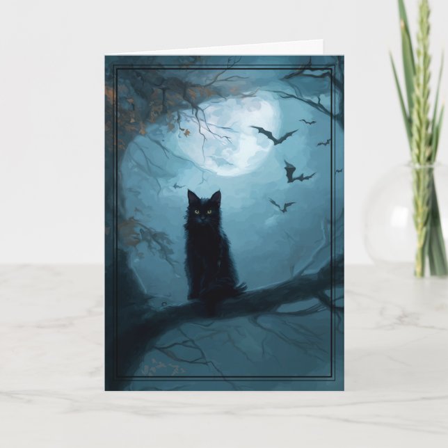 Gothic Black Cat Halloween Kort (Framsida)