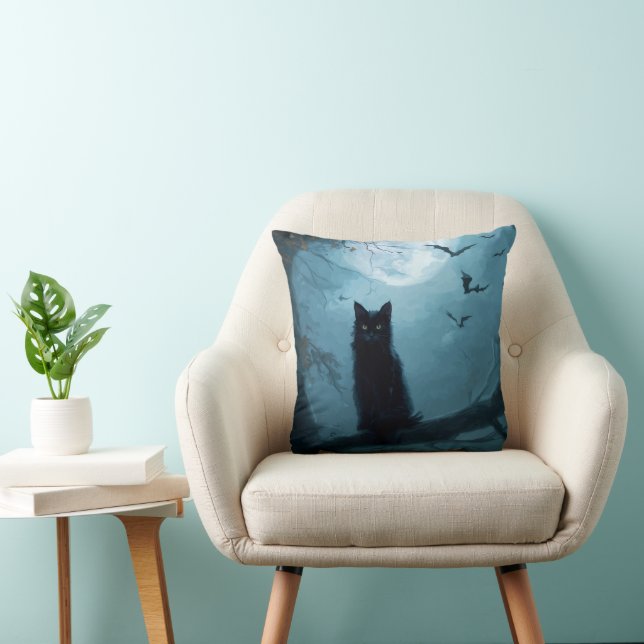 Gothic Black Cat Halloween Pillow Kudde (Stol)