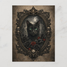 Gothic Black Cat Postcard - Dark Victorian Vykort