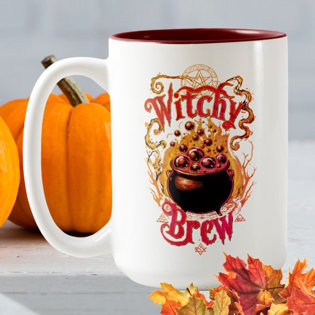 Gothic Black Cauldron Halloween Coffee Witch Brew Två-Tonad Mugg (Skapare uppladdad)