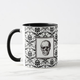 Gothic Black Damask Pattern Skull Halloween Mugg