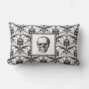 Gothic Black Damask Pattern Skull Halloween Utomhuskudde