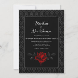 Gothic Black Damask Rose Wedding Inbjudningar