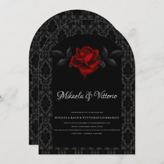 Gothic Black Damask Rose Wedding Inbjudningar