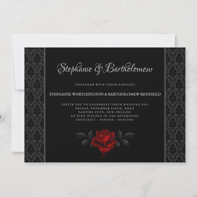 Gothic Black Damask Rose Wedding Invitation Inbjudningar (Framsida)