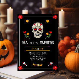 Gothic Black Dia de los Muertos Sugar Skull Flower Inbjudningar