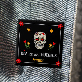 Gothic Black Dia de los Muertos Sugar Skull Flower Knapp