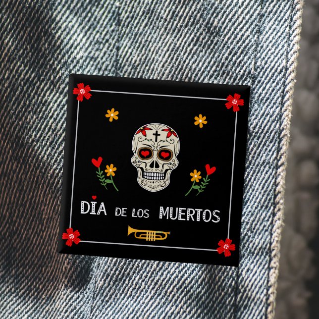 Gothic Black Dia de los Muertos Sugar Skull Flower Knapp (Skapare uppladdad)