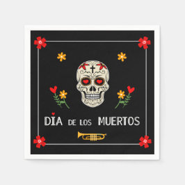 Gothic Black Dia de los Muertos Sugar Skull Flower Pappersservett