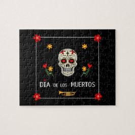 Gothic Black Dia de los Muertos Sugar Skull Flower Pussel
