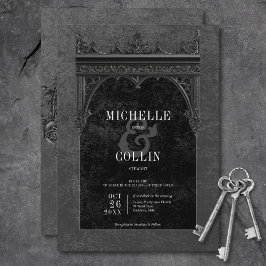 Gothic Black Dubbla Arch & Black Ro Bröllop Inbjudningar