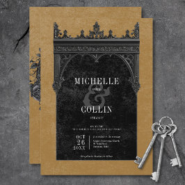 Gothic Black Dubbla Arch Black Ro Guld Bröllop Inbjudningar