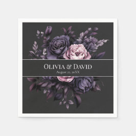 Gothic Black Floral Personalized Wedding Napkins Pappersservett