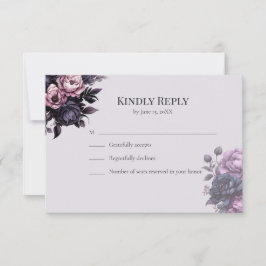Gothic Black Floral RSVP Card OSA Kort