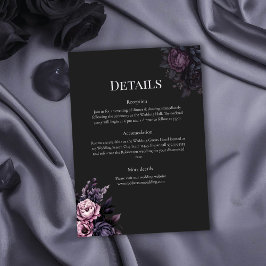 Gothic Black Floral Wedding Details Card Inbjudningar