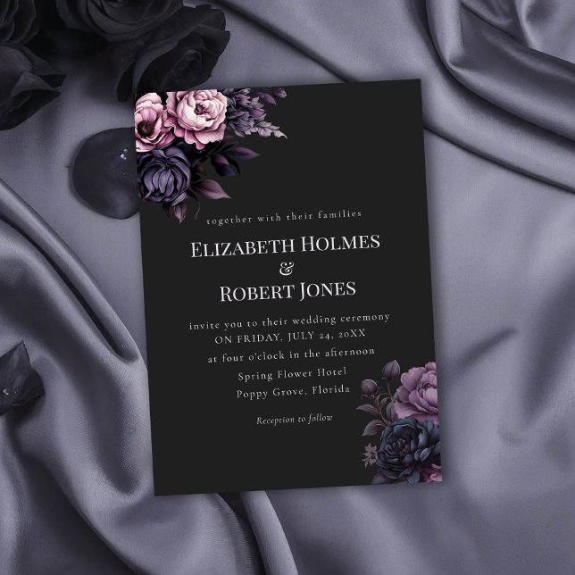 Gothic Black Floral Wedding Invitation Inbjudningar (Gothic Black Floral Wedding Invitation on a gothic wedding table with black roses.
)