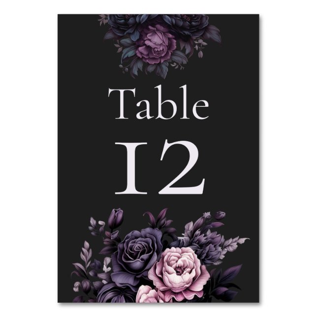 Gothic Black Floral Wedding Table Numbers Bordsnummer (Framsidan)