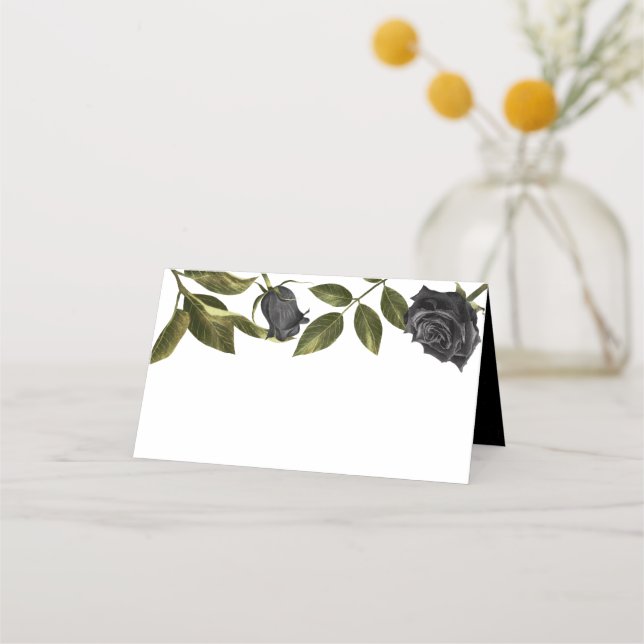 Gothic Black Flower Bröllop Food Tält Placeringskort (Framsida)