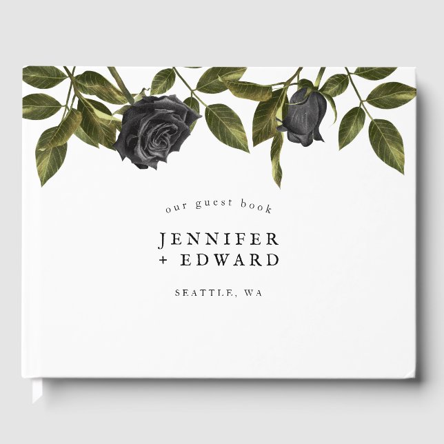 Gothic Black Flower Bröllop White Gästböcker (Framsida)