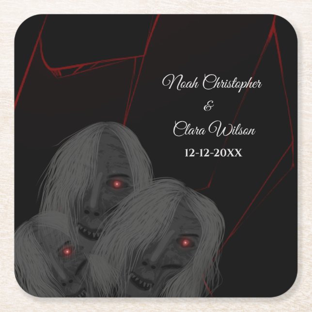 Gothic Black Ghosts - Dark Moody Halloween Underlägg Papper Kvadrat (Framsidan)