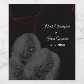 Gothic Black Ghosts- Dark Moody Halloween Vinflaska Etikett