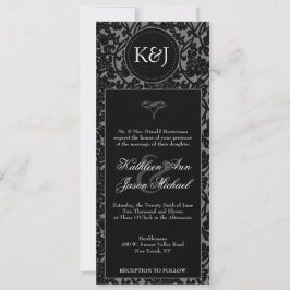 Gothic Black & Grått Flourish Bröllops Inbjudningar