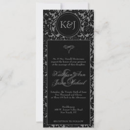 Gothic Black & Grått Flourish Bröllops Inbjudningar